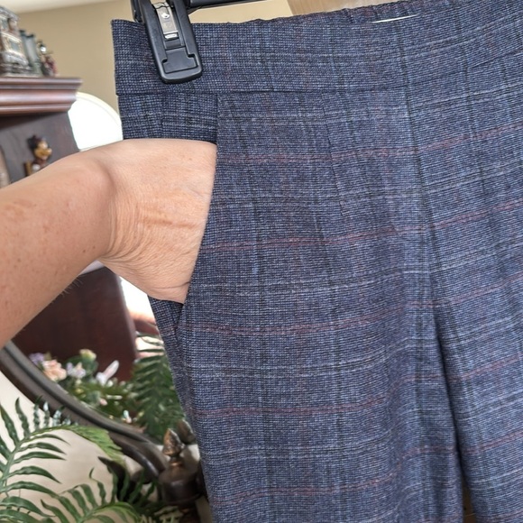 Babaton Aritzia Wool & Cashmere Blend Trousers Pull On Stretch Blue Plaid Pants - Picture 6 of 14